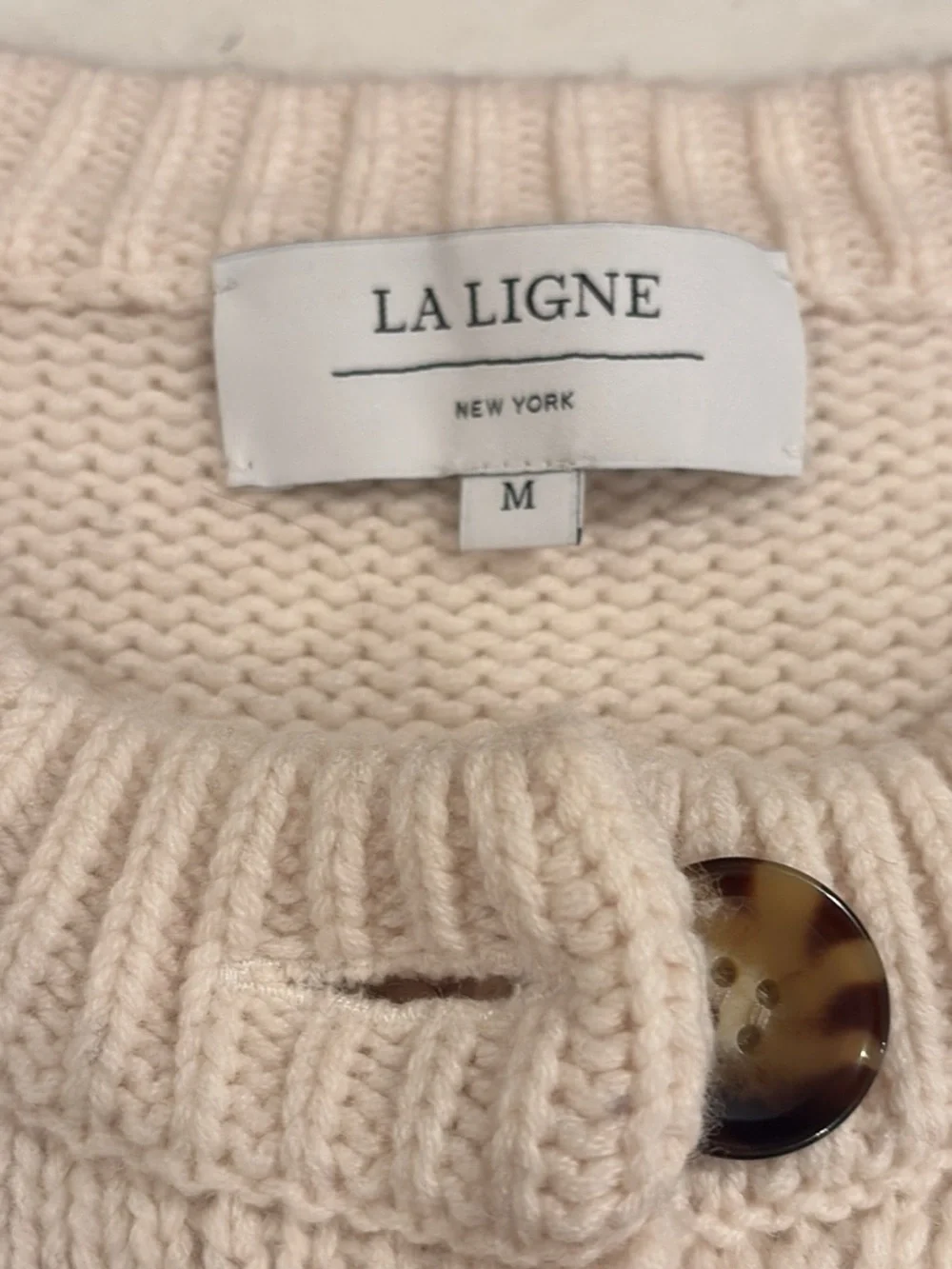 La Ligne Cashmere/wool Striped Navy & Cream Button-Front Women's Cardigan - Picture 2 of 5